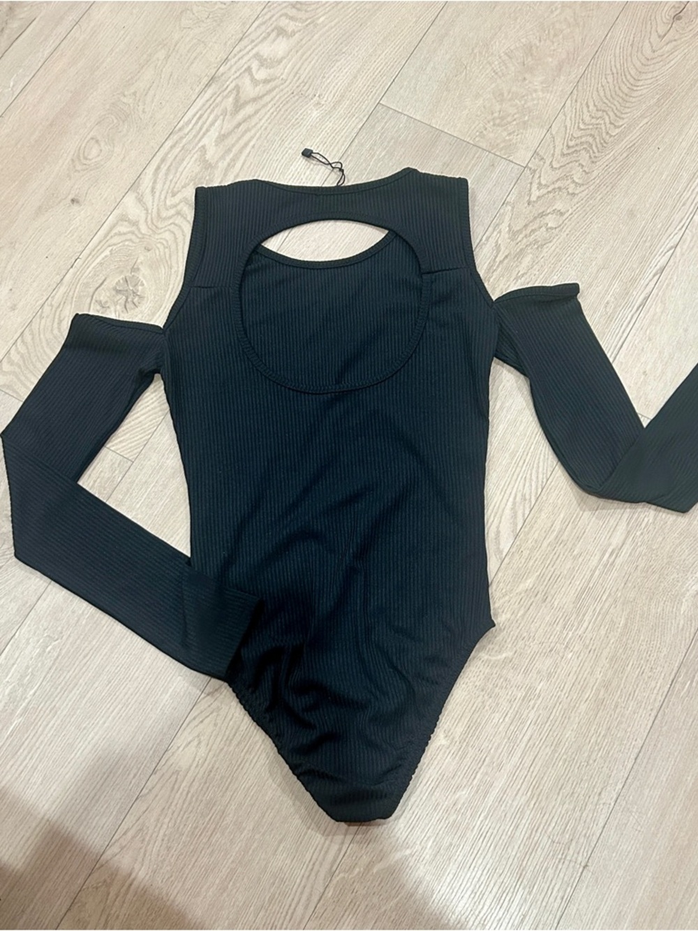 boohoo Black Cold-Shoulder Ribbed One-Piece - Picture 2 of 3